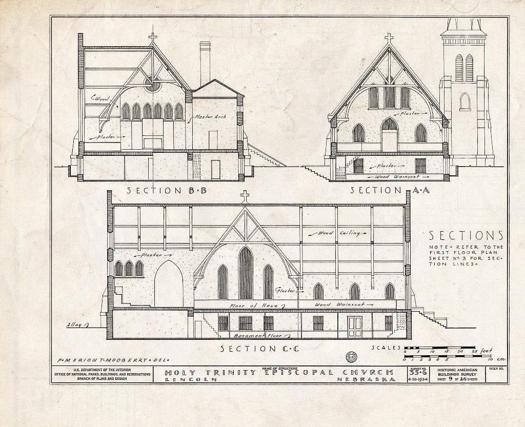 Historic Pictoric : Blueprint HABS NEB,55-LINC,3- (Sheet 9 of 20) - Holy Trinity Episcopal Church, 1200 J Street, Lincoln, Lancaster County, NE