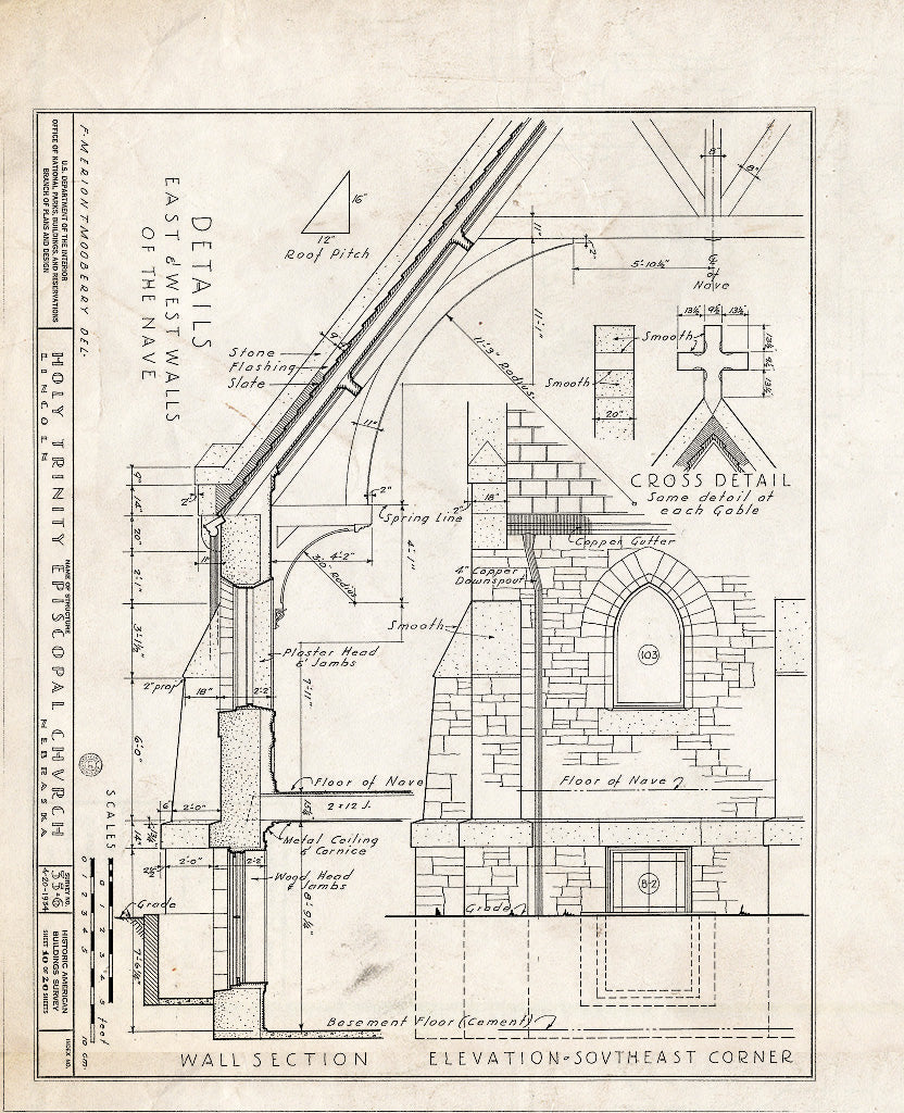 Historic Pictoric : Blueprint HABS NEB,55-LINC,3- (Sheet 10 of 20) - Holy Trinity Episcopal Church, 1200 J Street, Lincoln, Lancaster County, NE