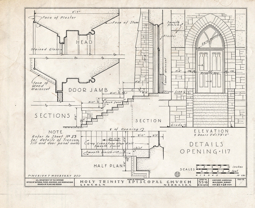 Historic Pictoric : Blueprint HABS NEB,55-LINC,3- (Sheet 15 of 20) - Holy Trinity Episcopal Church, 1200 J Street, Lincoln, Lancaster County, NE