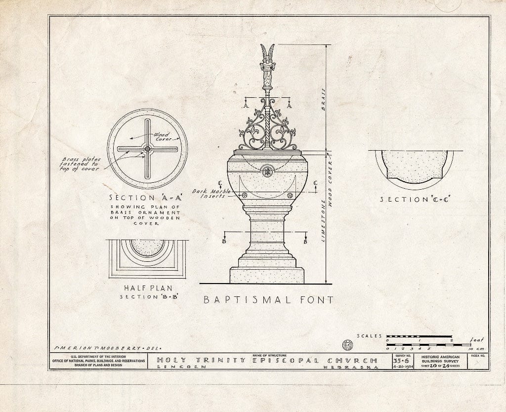 Historic Pictoric : Blueprint HABS NEB,55-LINC,3- (Sheet 20 of 20) - Holy Trinity Episcopal Church, 1200 J Street, Lincoln, Lancaster County, NE