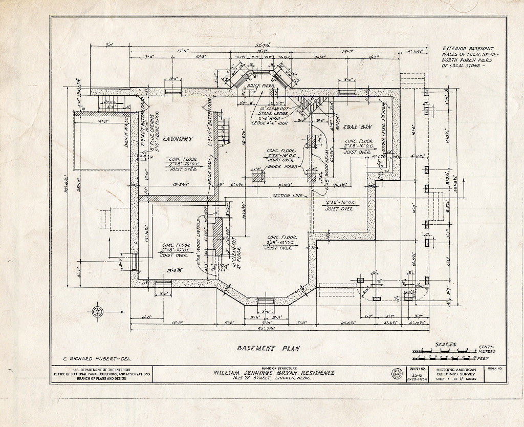 Historic Pictoric : Blueprint HABS NEB,55-LINC,4- (Sheet 1 of 11) - William Jennings Bryan House, 1625 D Street, Lincoln, Lancaster County, NE