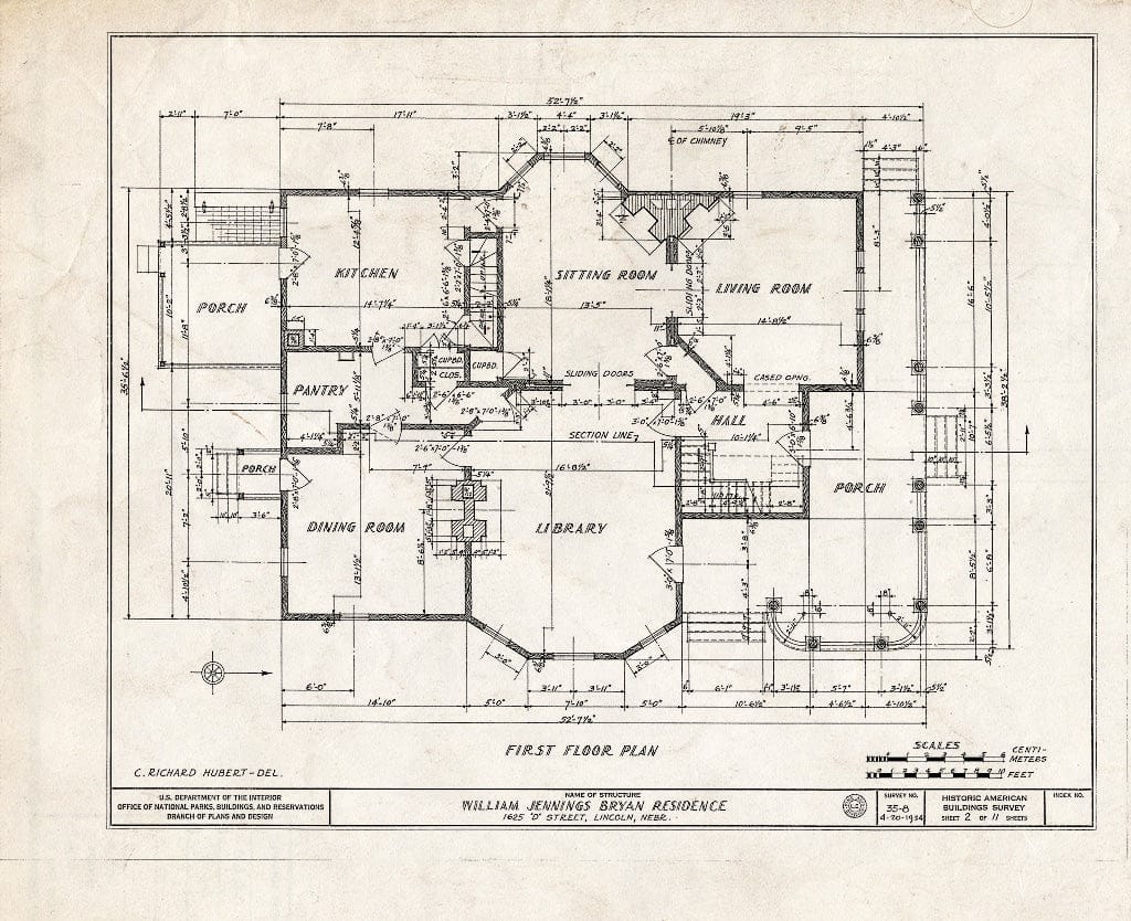 Historic Pictoric : Blueprint HABS NEB,55-LINC,4- (Sheet 2 of 11) - William Jennings Bryan House, 1625 D Street, Lincoln, Lancaster County, NE