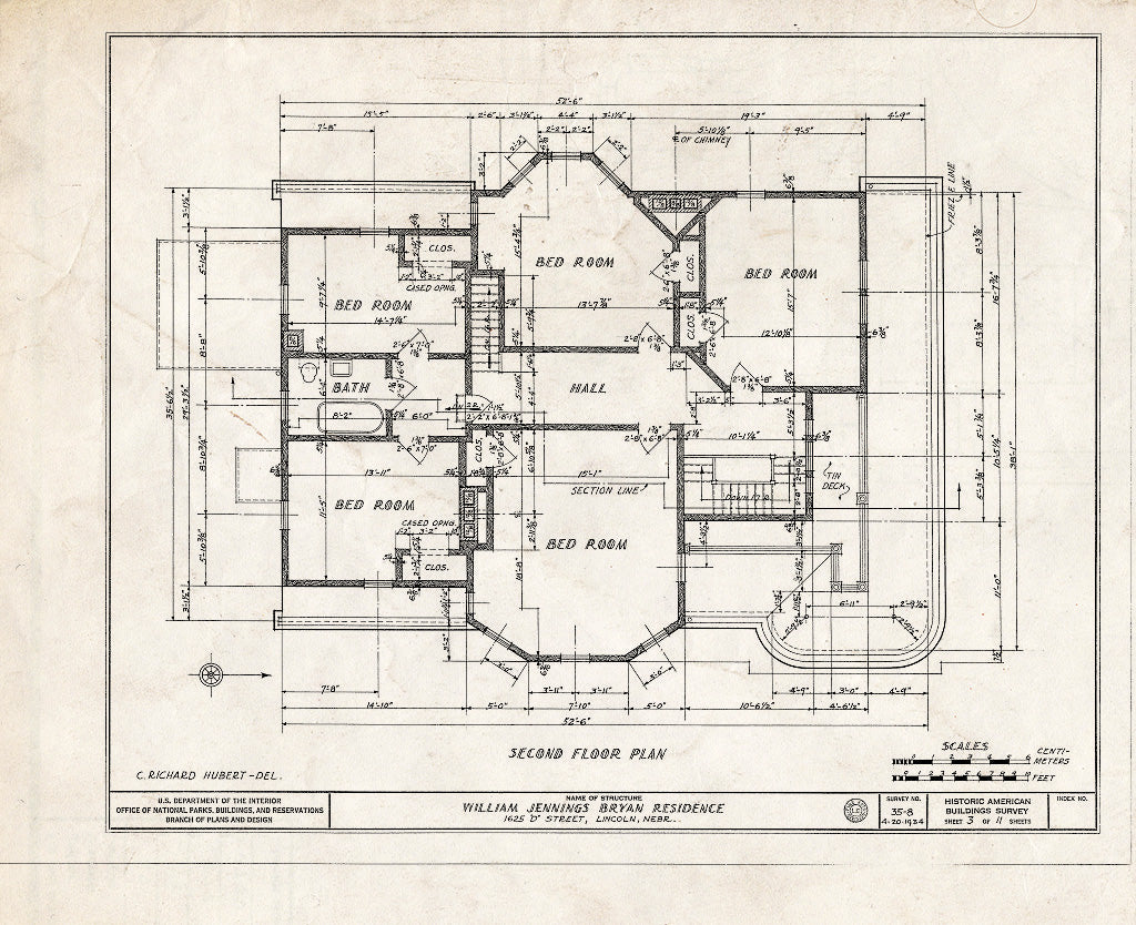 Historic Pictoric : Blueprint HABS NEB,55-LINC,4- (Sheet 3 of 11) - William Jennings Bryan House, 1625 D Street, Lincoln, Lancaster County, NE
