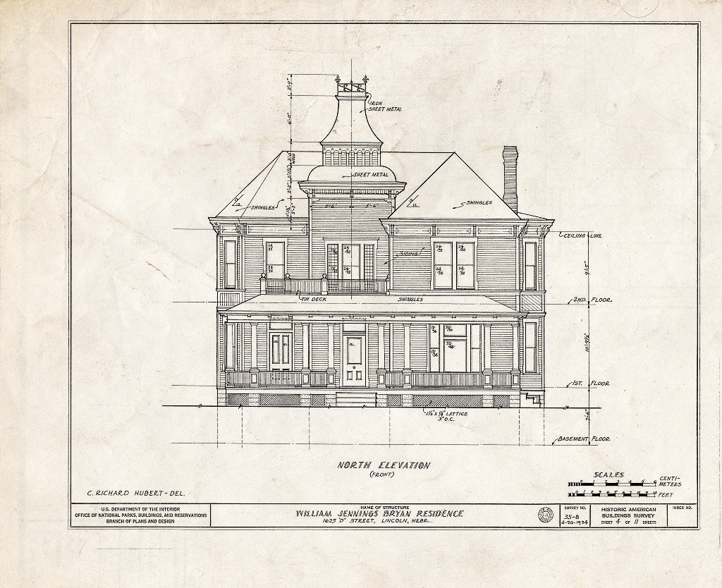 Historic Pictoric : Blueprint HABS NEB,55-LINC,4- (Sheet 4 of 11) - William Jennings Bryan House, 1625 D Street, Lincoln, Lancaster County, NE