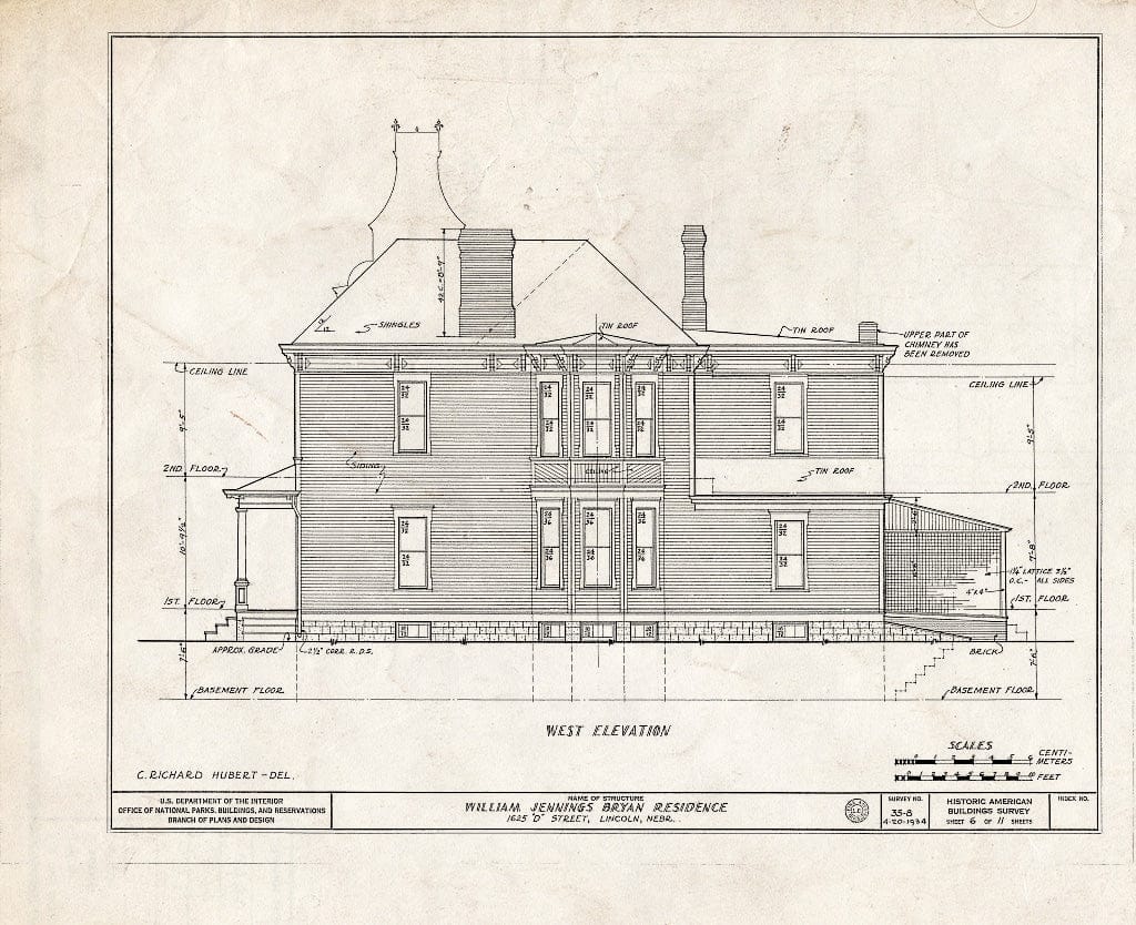 Historic Pictoric : Blueprint HABS NEB,55-LINC,4- (Sheet 6 of 11) - William Jennings Bryan House, 1625 D Street, Lincoln, Lancaster County, NE