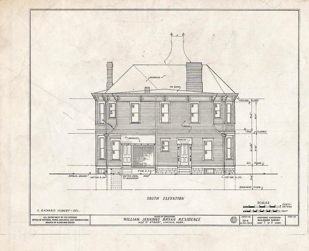 Historic Pictoric : Blueprint HABS NEB,55-LINC,4- (Sheet 7 of 11) - William Jennings Bryan House, 1625 D Street, Lincoln, Lancaster County, NE