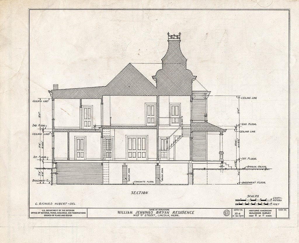 Historic Pictoric : Blueprint HABS NEB,55-LINC,4- (Sheet 8 of 11) - William Jennings Bryan House, 1625 D Street, Lincoln, Lancaster County, NE