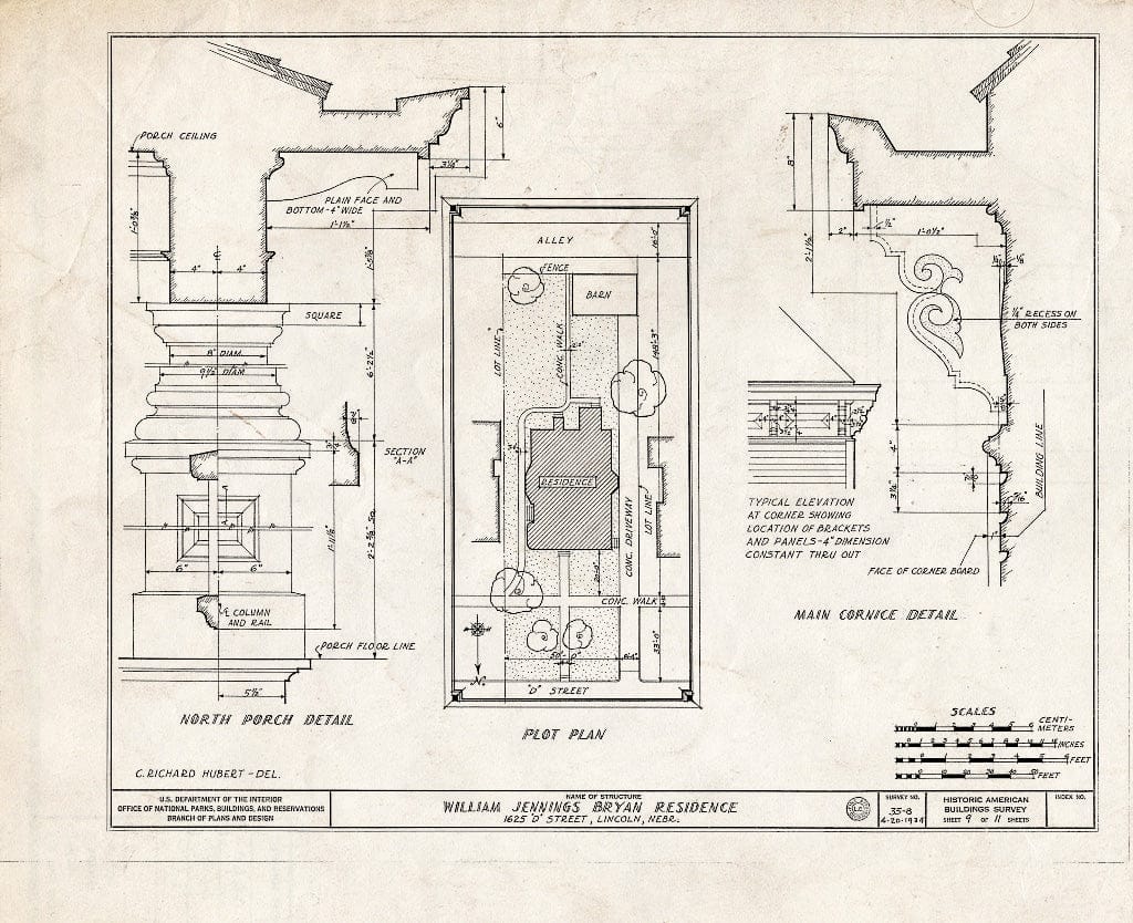 Historic Pictoric : Blueprint HABS NEB,55-LINC,4- (Sheet 9 of 11) - William Jennings Bryan House, 1625 D Street, Lincoln, Lancaster County, NE