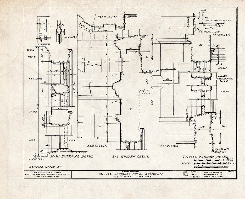Historic Pictoric : Blueprint HABS NEB,55-LINC,4- (Sheet 10 of 11) - William Jennings Bryan House, 1625 D Street, Lincoln, Lancaster County, NE