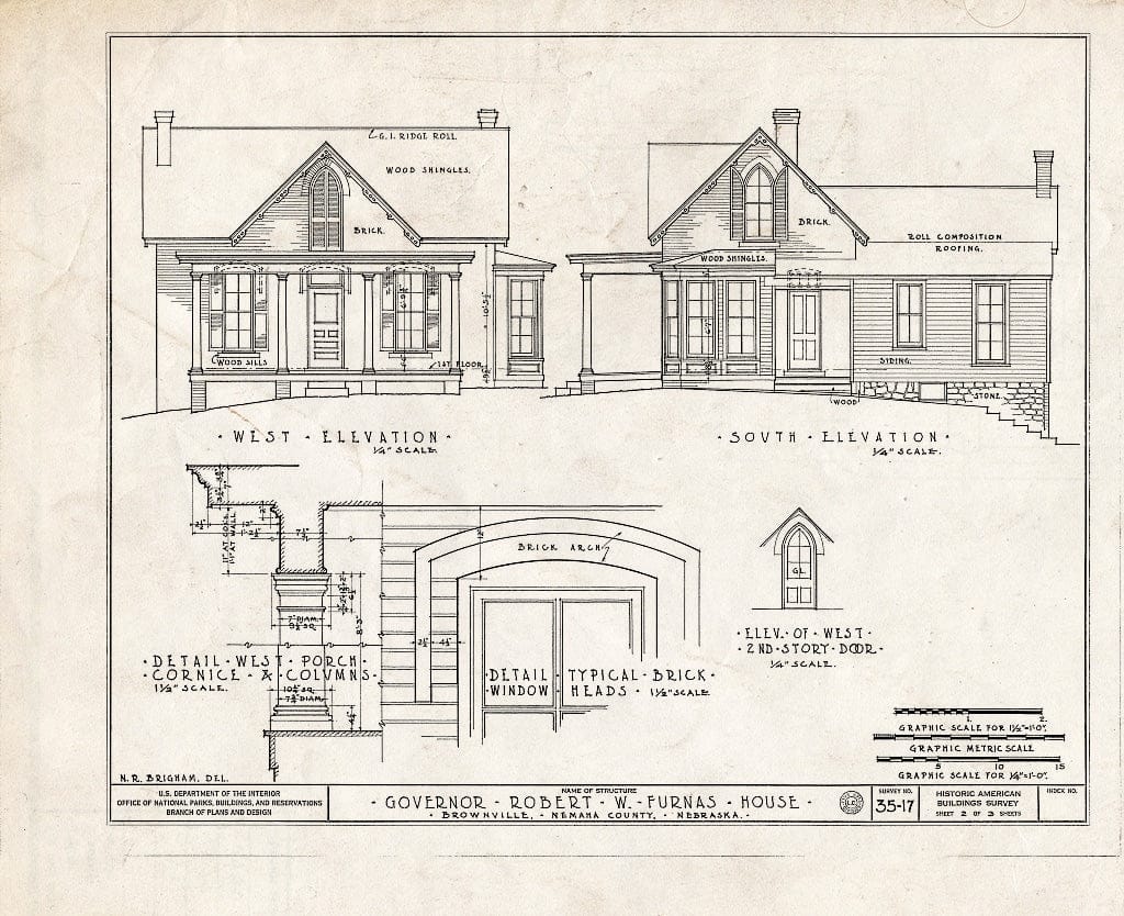 Historic Pictoric : Blueprint HABS NEB,64-BROVI,2- (Sheet 2 of 3) - Governor Robert W. Furnas House, Sixth Street, Brownville, Nemaha County, NE