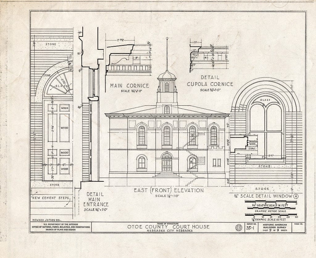 Historic Pictoric : Blueprint HABS NEB,66-NEBCI,1- (Sheet 5 of 9) - Otoe County Courthouse, Tenth Street & Central Avenue, Nebraska City, Otoe County, NE