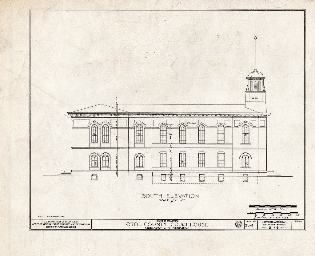Historic Pictoric : Blueprint HABS NEB,66-NEBCI,1- (Sheet 8 of 9) - Otoe County Courthouse, Tenth Street & Central Avenue, Nebraska City, Otoe County, NE