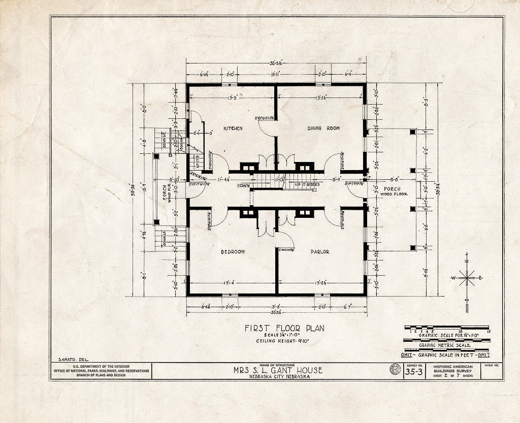Historic Pictoric : Blueprint HABS NEB,66-NEBCI,2- (Sheet 2 of 7) - S. L. Gant House, Fourteenth Street & Third Street, Nebraska City, Otoe County, NE