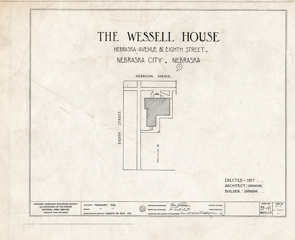 Historic Pictoric : Blueprint HABS NEB,66-NEBCI,4- (Sheet 0 of 7) - Wessell House, Nebraska Avenue & Eighth Street, Nebraska City, Otoe County, NE