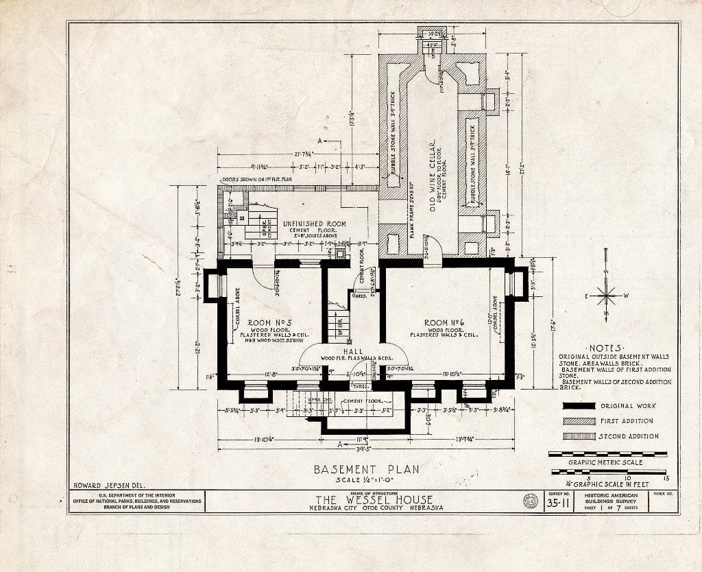 Historic Pictoric : Blueprint HABS NEB,66-NEBCI,4- (Sheet 1 of 7) - Wessell House, Nebraska Avenue & Eighth Street, Nebraska City, Otoe County, NE