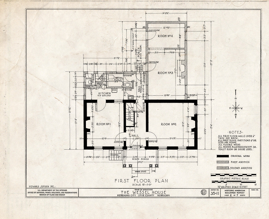 Historic Pictoric : Blueprint HABS NEB,66-NEBCI,4- (Sheet 2 of 7) - Wessell House, Nebraska Avenue & Eighth Street, Nebraska City, Otoe County, NE