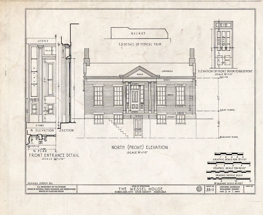 Historic Pictoric : Blueprint HABS NEB,66-NEBCI,4- (Sheet 3 of 7) - Wessell House, Nebraska Avenue & Eighth Street, Nebraska City, Otoe County, NE