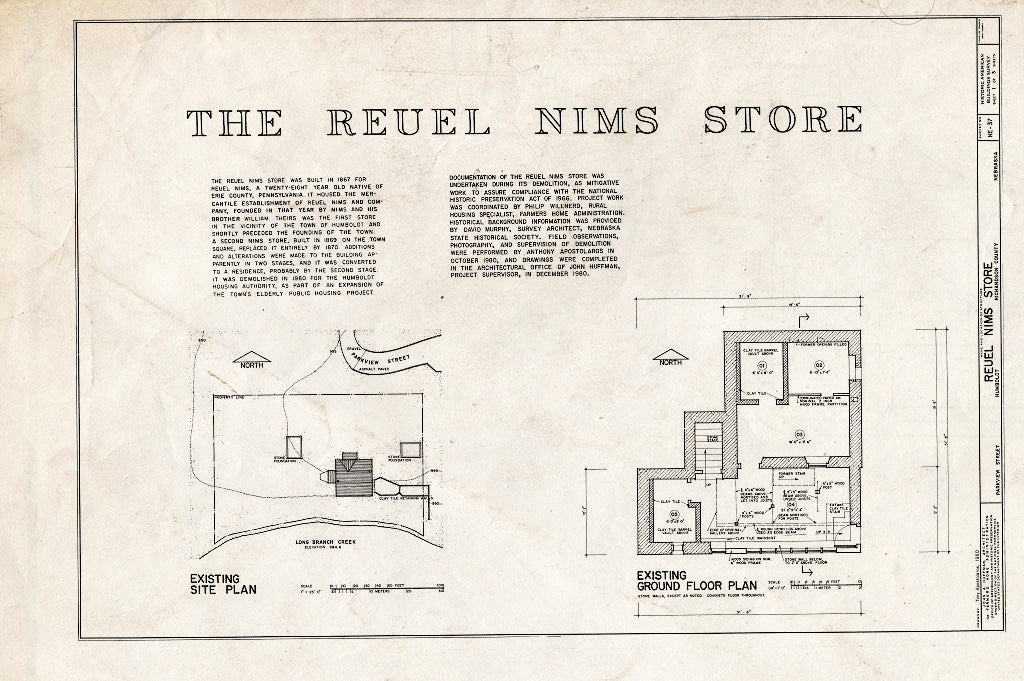 Historic Pictoric : Blueprint HABS NEB,74-HUMB,1- (Sheet 1 of 3) - Reuel Nims Store, South Terminus of Parkview Street, Humboldt, Richardson County, NE