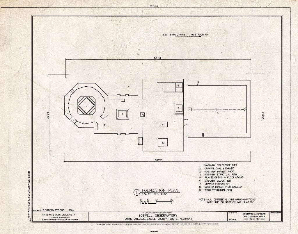 Historic Pictoric : Blueprint HABS NEB,76-CRE,1- (Sheet 3 of 10) - Boswell Observatory, Doane College, Crete, Saline County, NE