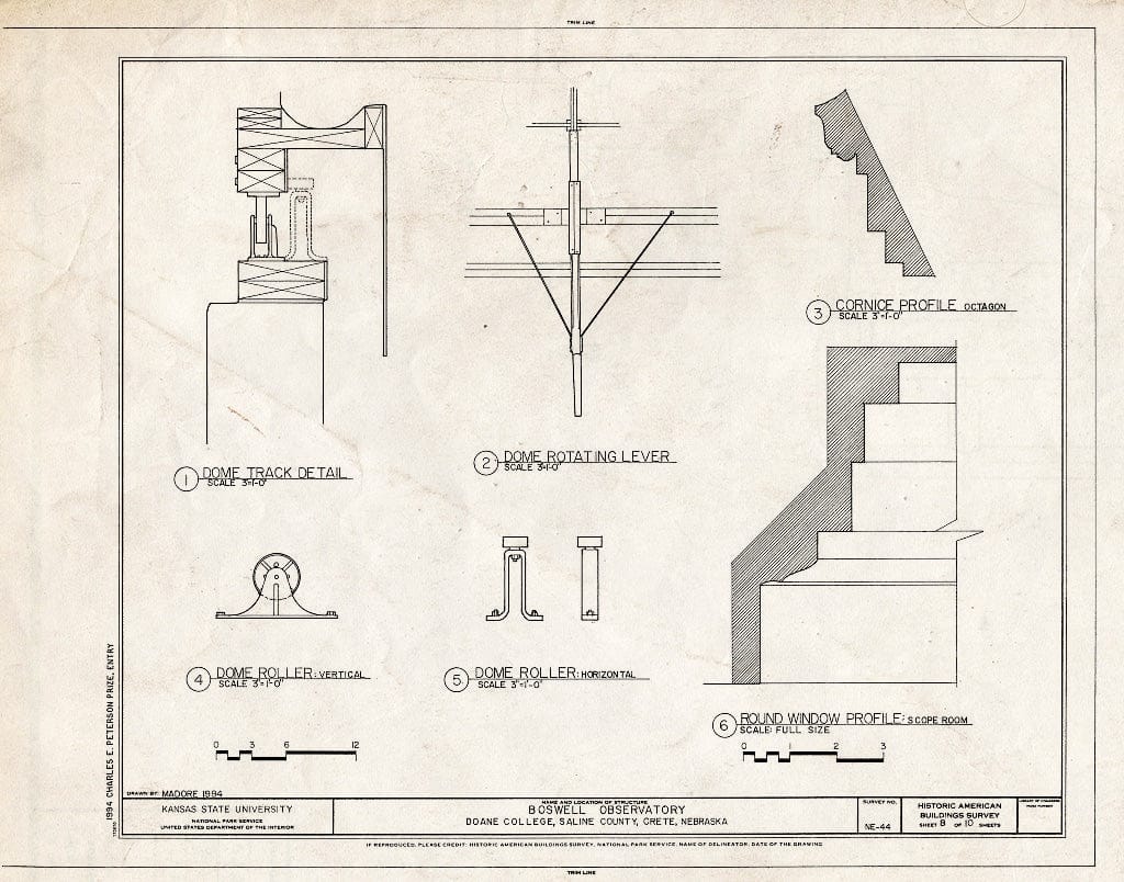 Historic Pictoric : Blueprint HABS NEB,76-CRE,1- (Sheet 8 of 10) - Boswell Observatory, Doane College, Crete, Saline County, NE