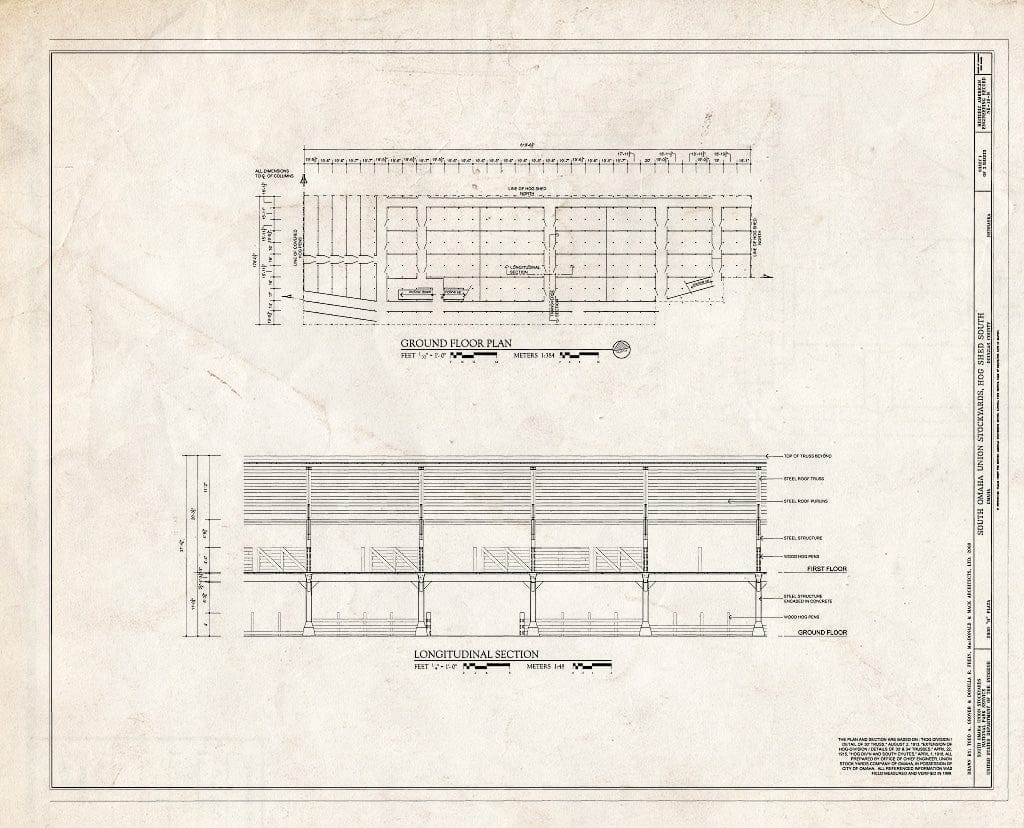Historic Pictoric : Blueprint HAER NE-10-N (Sheet 1 of 2) - South Omaha Union Stock Yards, Hog Shed (South), 2900" O Plaza, Omaha, Douglas County, NE