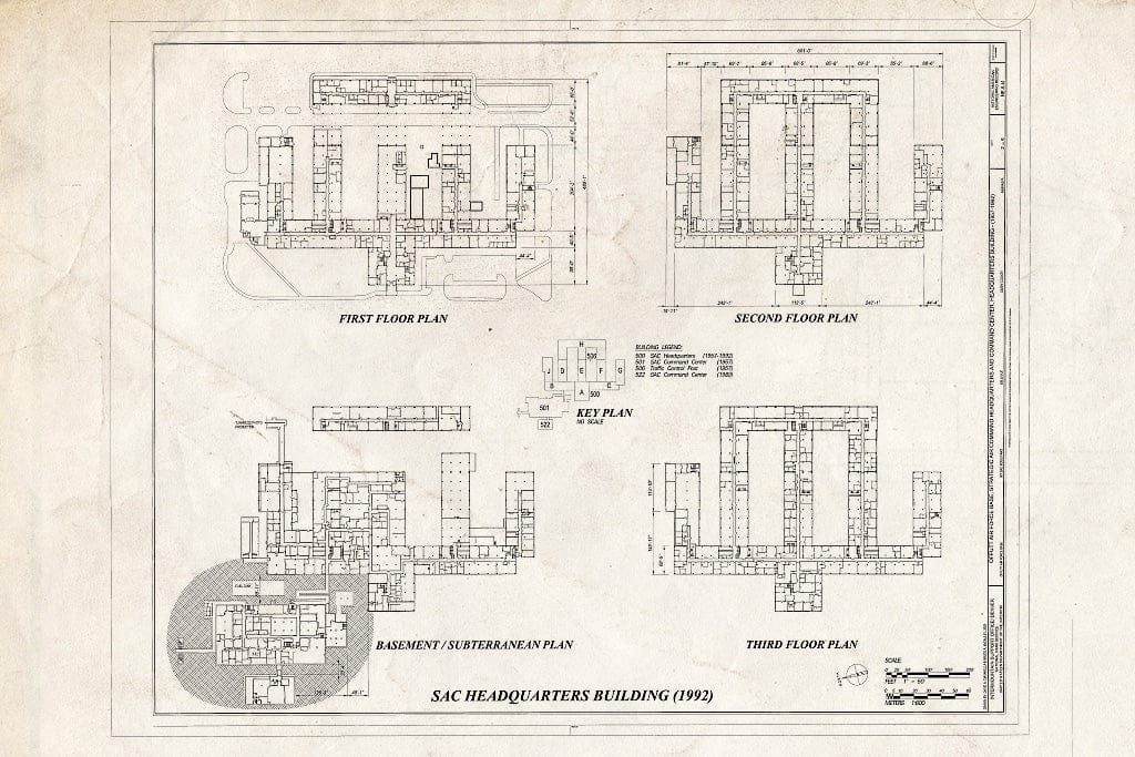 Historic Pictoric : Blueprint Floor Plans - Offutt Air Force Base, Strategic Air Command Headquarters & Command Center, Headquarters Building, 901 SAC Boulevard, Bellevue, Sarpy County, NE