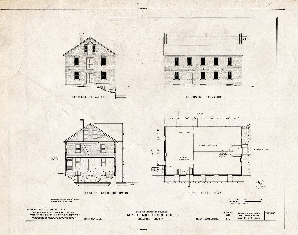Historic Pictoric : Blueprint HABS NH,3-HAR,2- (Sheet 2 of 2) - Harris Mill Storehouse, Main & Prospect Streets, Harrisville, Cheshire County, NH
