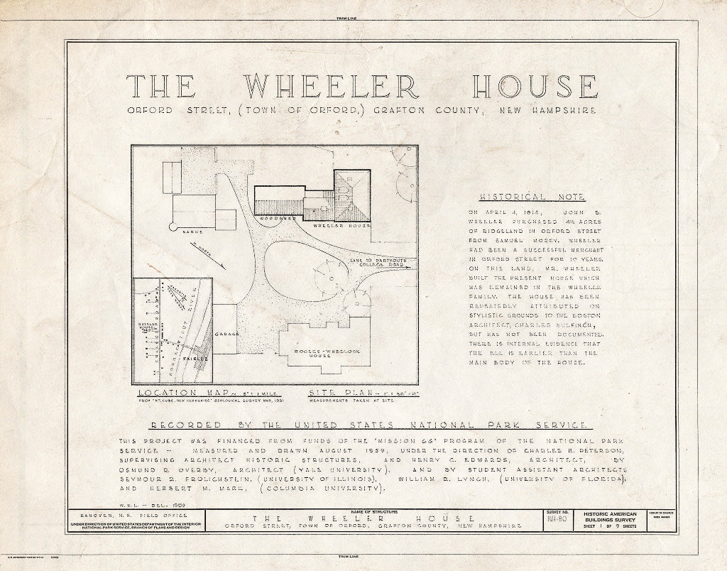 Historic Pictoric : Blueprint HABS NH,5-ORF,3- (Sheet 1 of 9) - Wheeler House, Orford Street, Orford, Grafton County, NH