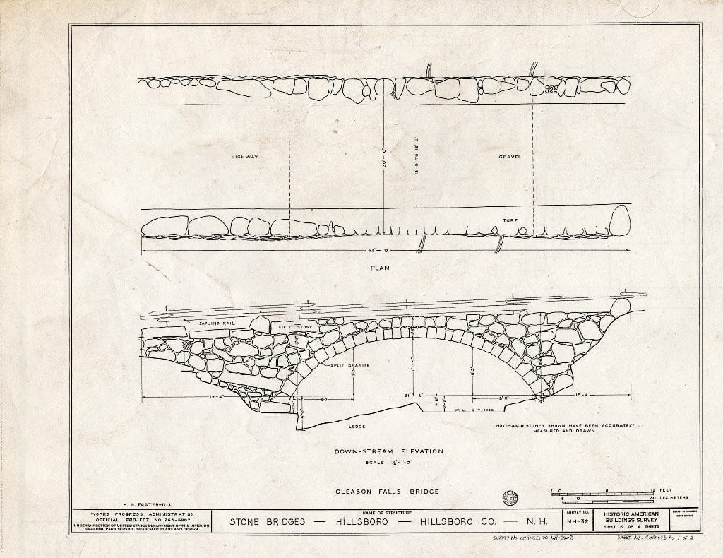 Historic Pictoric : Blueprint HABS NH,6-Hill.V,1D- (Sheet 1 of 2) - Gleason Falls Bridge, Spanning Beard Brook, Hillsboro, Hillsborough County, NH