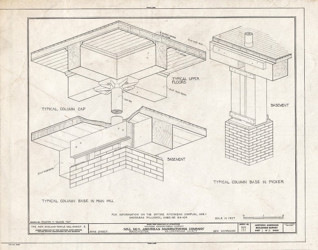 Historic Pictoric : Blueprint HABS NH,6-MANCH,2/1B- (Sheet 1 of 2) - Amoskeag Manufacturing Company, Mill No. 9, Arms Street, Manchester, Hillsborough County, NH