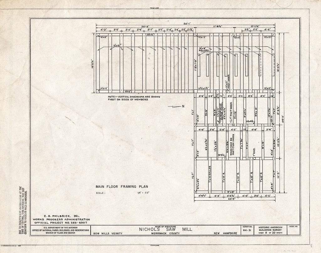 Historic Pictoric : Blueprint HABS NH,7-BOWMIL.V-1- (Sheet 8 of 20) - Nichols Saw Mill, Bow Mills, Merrimack County, NH
