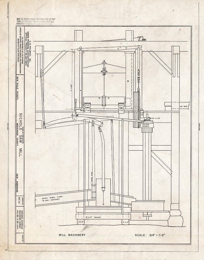 Historic Pictoric : Blueprint HABS NH,7-BOWMIL.V-1- (Sheet 20 of 20) - Nichols Saw Mill, Bow Mills, Merrimack County, NH