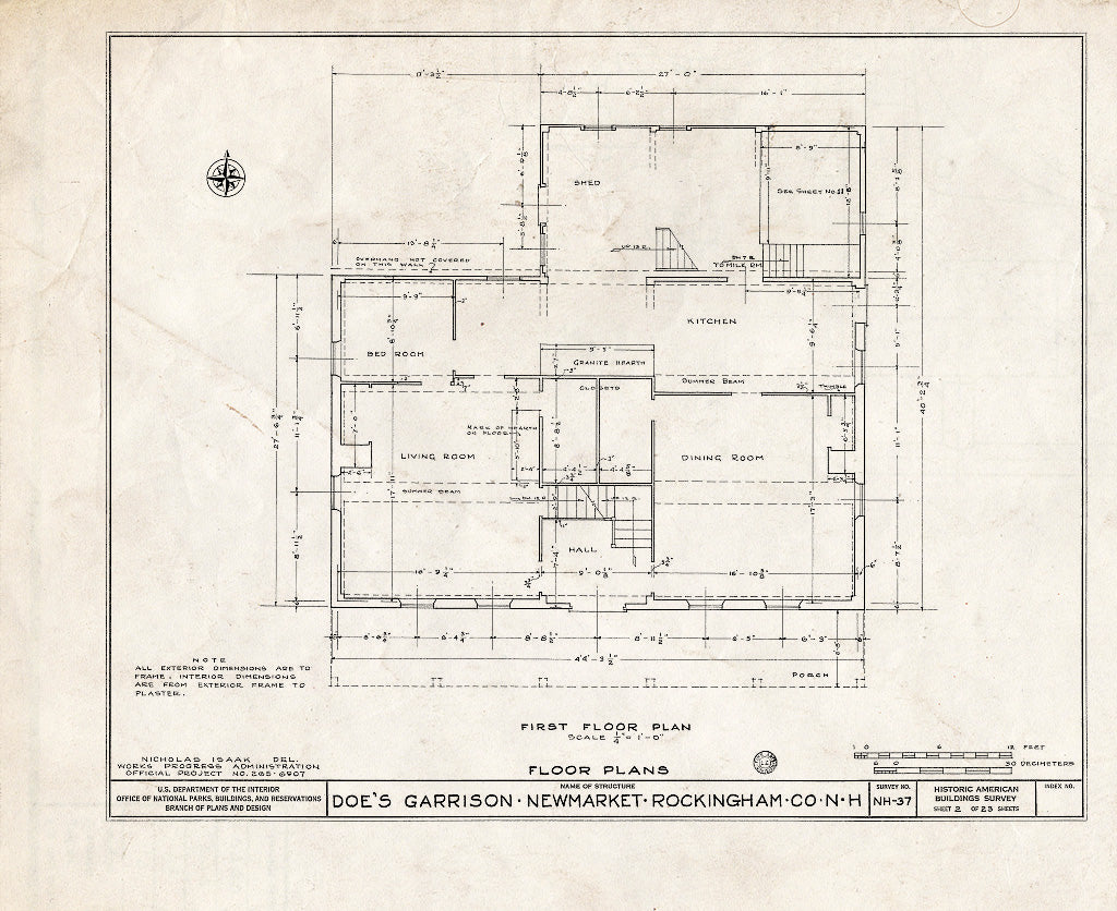 Historic Pictoric : Blueprint HABS NH,8-NEWM,1- (Sheet 2 of 23) - Doe Garrison, Lamprey River & Great Bay, Newmarket, Rockingham County, NH