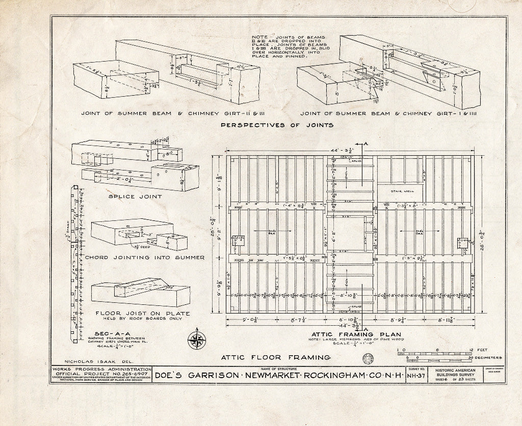 Historic Pictoric : Blueprint HABS NH,8-NEWM,1- (Sheet 6 of 23) - Doe Garrison, Lamprey River & Great Bay, Newmarket, Rockingham County, NH