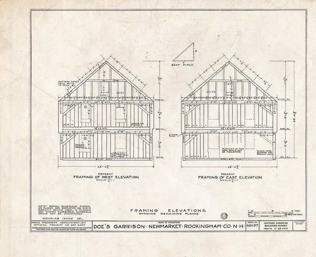 Historic Pictoric : Blueprint HABS NH,8-NEWM,1- (Sheet 10 of 23) - Doe Garrison, Lamprey River & Great Bay, Newmarket, Rockingham County, NH