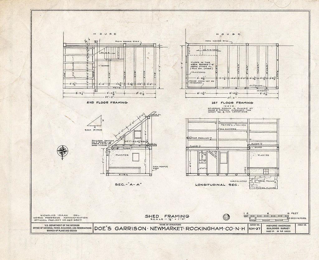 Historic Pictoric : Blueprint HABS NH,8-NEWM,1- (Sheet 11 of 23) - Doe Garrison, Lamprey River & Great Bay, Newmarket, Rockingham County, NH