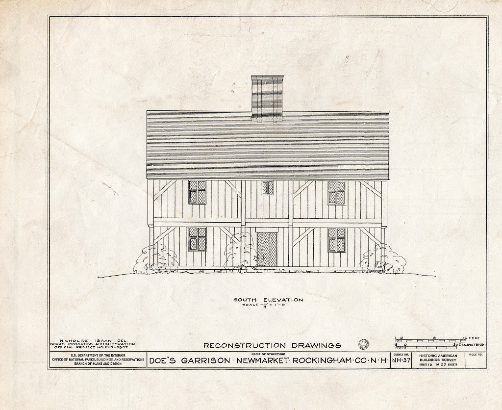 Historic Pictoric : Blueprint HABS NH,8-NEWM,1- (Sheet 16 of 23) - Doe Garrison, Lamprey River & Great Bay, Newmarket, Rockingham County, NH