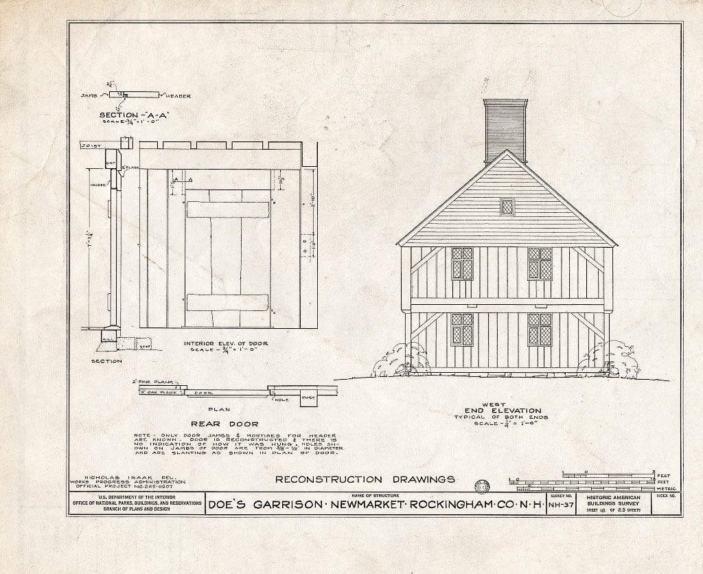 Historic Pictoric : Blueprint HABS NH,8-NEWM,1- (Sheet 18 of 23) - Doe Garrison, Lamprey River & Great Bay, Newmarket, Rockingham County, NH