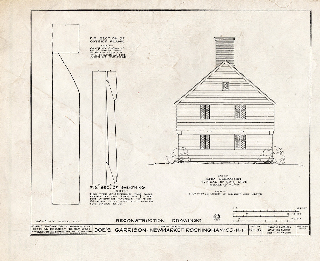 Historic Pictoric : Blueprint HABS NH,8-NEWM,1- (Sheet 21 of 23) - Doe Garrison, Lamprey River & Great Bay, Newmarket, Rockingham County, NH