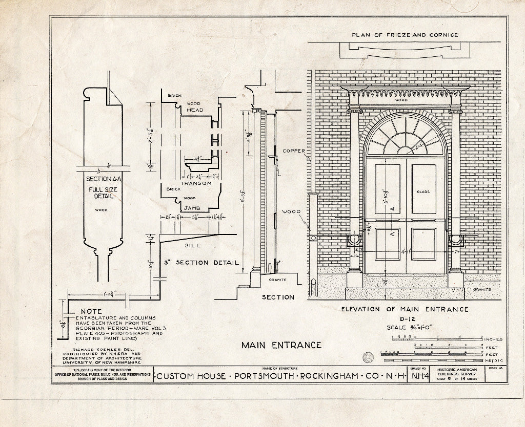 Historic Pictoric : Blueprint HABS NH,8-Port,28- (Sheet 6 of 14) - Old Custom House, Daniel & Penhallow Streets, Portsmouth, Rockingham County, NH