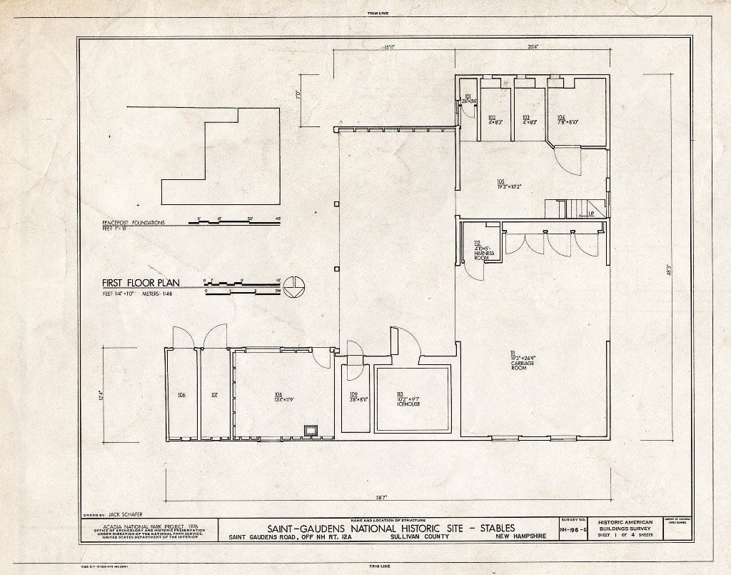 Historic Pictoric : Blueprint HABS NH,10-Corn,1G- (Sheet 1 of 4) - Augustus Saint-Gaudens National Historic Site, Stables, Saint Gaudens Road, Off State Route 12A, Cornish City, Sullivan County, NH