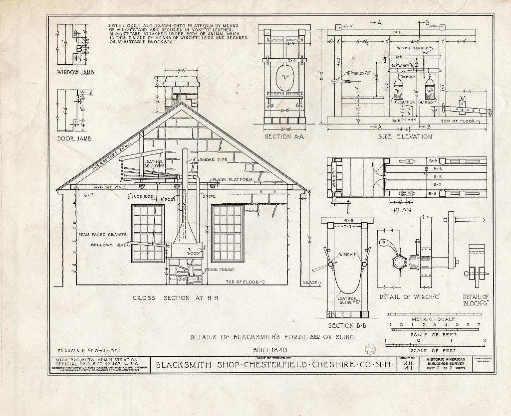 Historic Pictoric : Blueprint HABS NH,3-Chest,1- (Sheet 2 of 2) - Blacksmith Shop, (Moved to MA, Hampden County, West Springfield, Exposition Grounds), Chesterfield, Cheshire County, NH