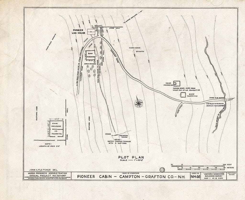 Historic Pictoric : Blueprint HABS NH,5-Camp.V,1- (Sheet 1 of 12) - Pioneer Cabin, Campton Station, Grafton County, NH