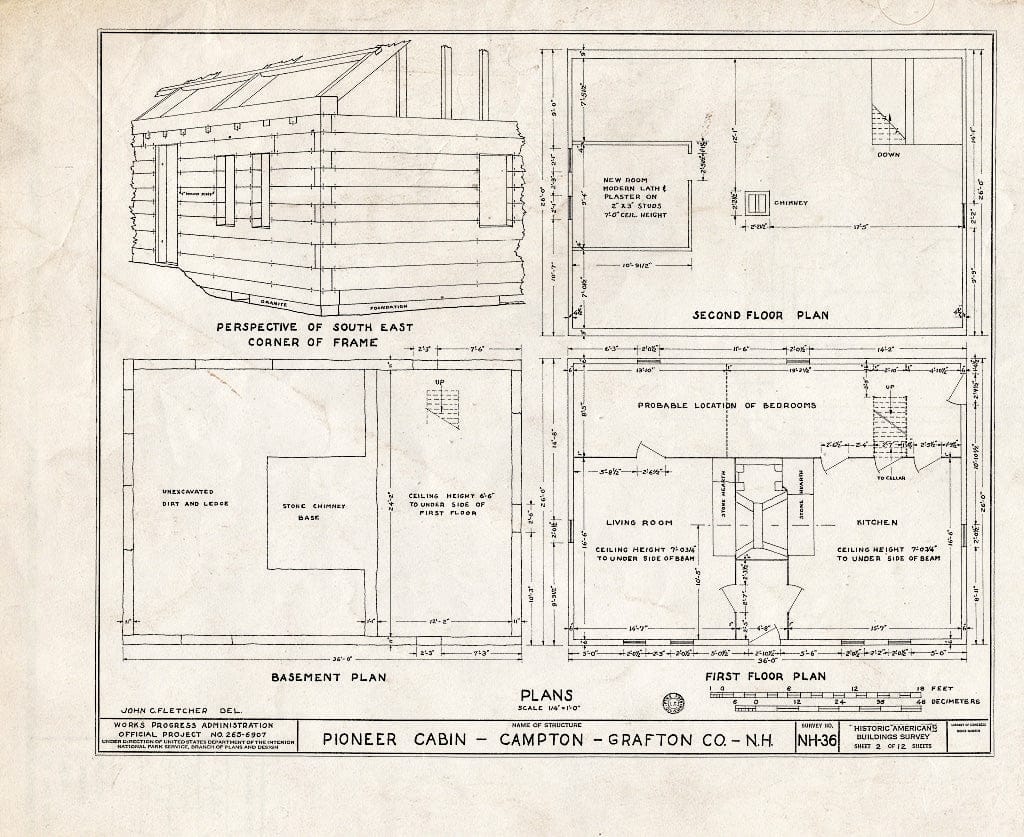 Historic Pictoric : Blueprint HABS NH,5-Camp.V,1- (Sheet 2 of 12) - Pioneer Cabin, Campton Station, Grafton County, NH