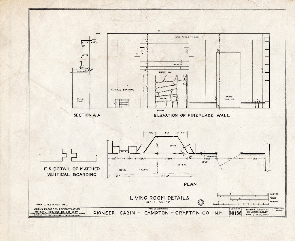 Historic Pictoric : Blueprint HABS NH,5-Camp.V,1- (Sheet 7 of 12) - Pioneer Cabin, Campton Station, Grafton County, NH