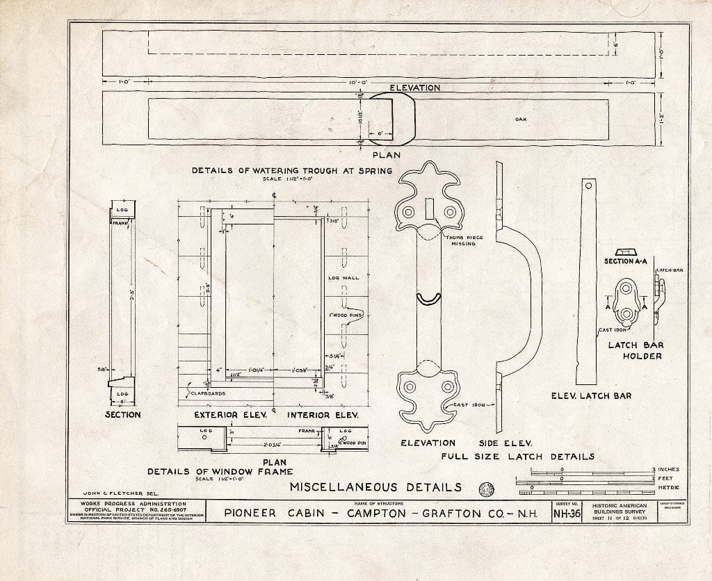 Historic Pictoric : Blueprint HABS NH,5-Camp.V,1- (Sheet 11 of 12) - Pioneer Cabin, Campton Station, Grafton County, NH