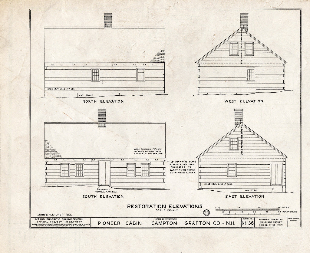Historic Pictoric : Blueprint HABS NH,5-Camp.V,1- (Sheet 12 of 12) - Pioneer Cabin, Campton Station, Grafton County, NH