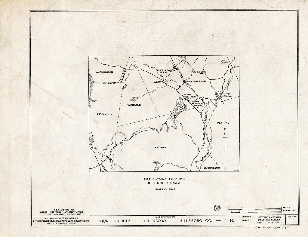 Historic Pictoric : Blueprint HABS NH,6-Hill.V,1- (Sheet 1 of 1) - Stone Bridges (Map), Hillsboro, Hillsborough County, NH