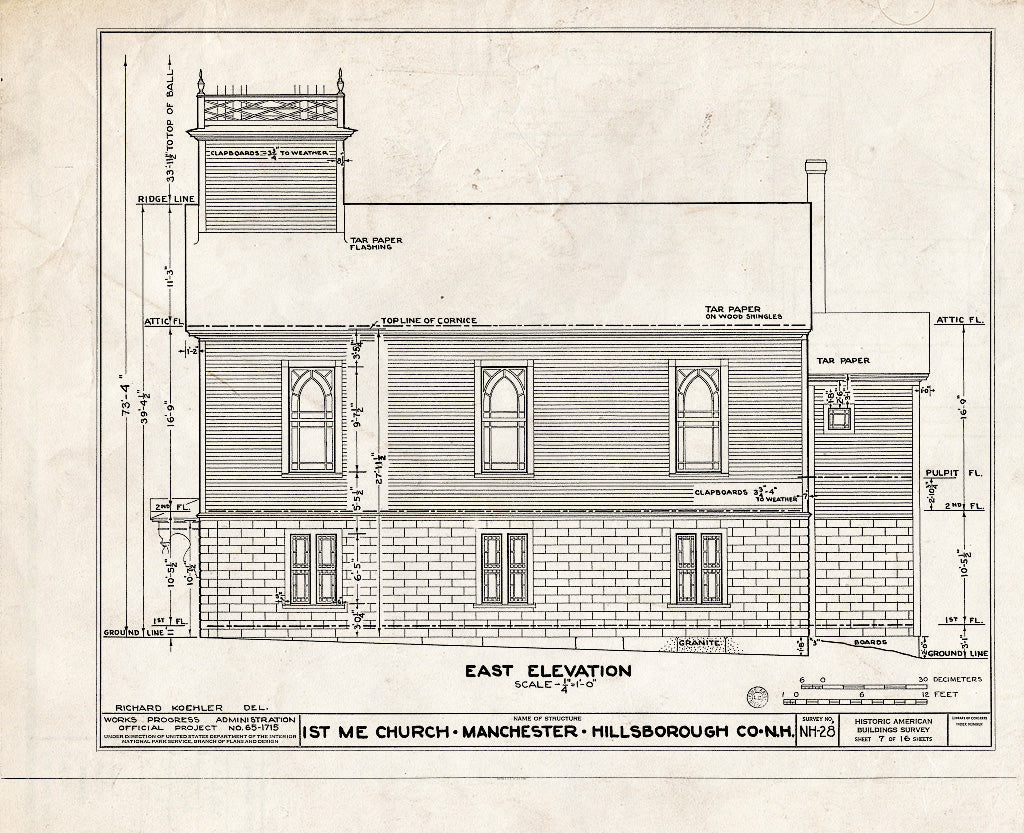 Historic Pictoric : Blueprint HABS NH,6-MANCH,1- (Sheet 7 of 16) - First Methodist Episcopal Church, Valley & Jewett Streets (Moved from NH, Derryville), Manchester, Hillsborough County, NH