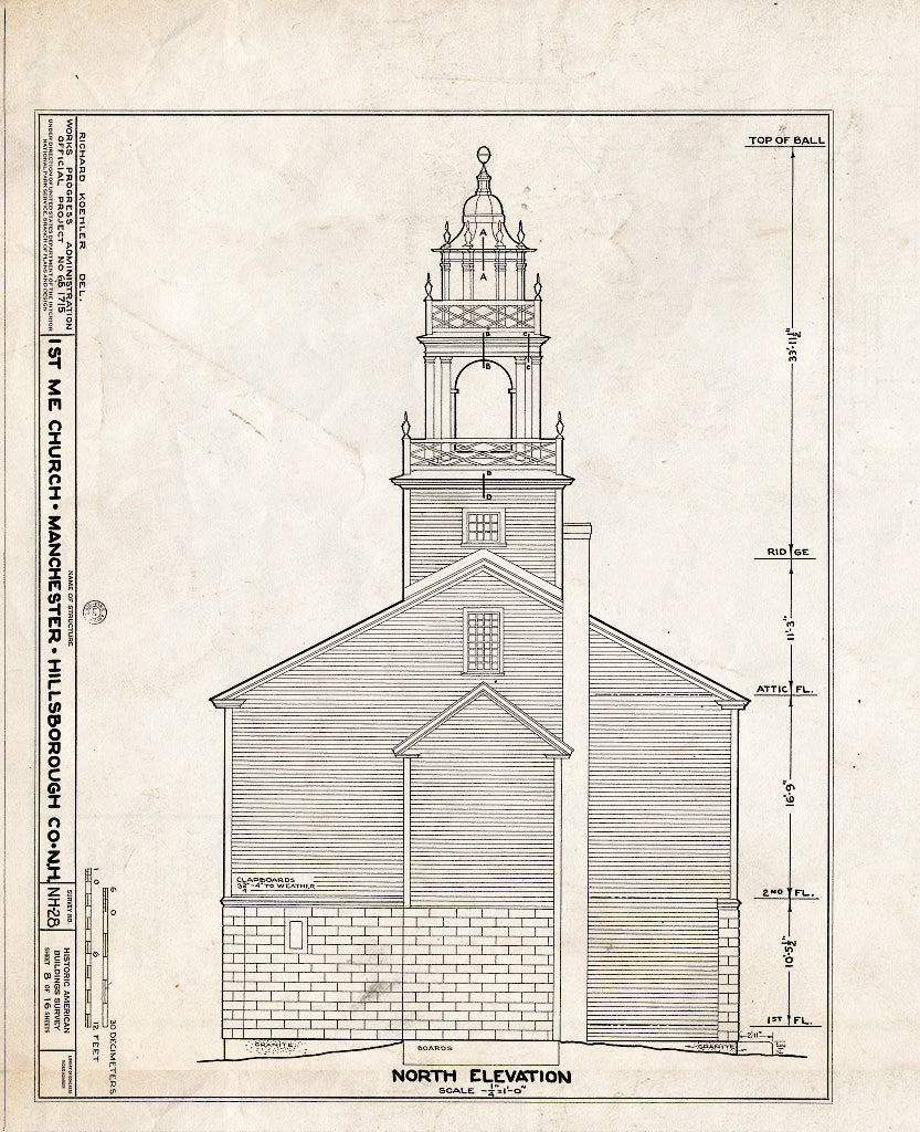 Historic Pictoric : Blueprint HABS NH,6-MANCH,1- (Sheet 8 of 16) - First Methodist Episcopal Church, Valley & Jewett Streets (Moved from NH, Derryville), Manchester, Hillsborough County, NH